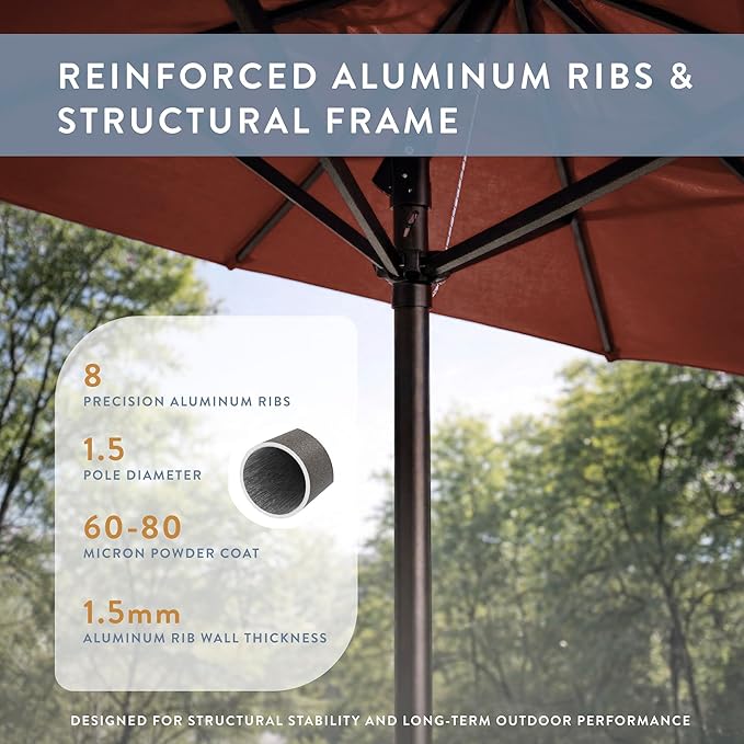 California Umbrella 10-Year Protection 9 Ft Outdoor Patio Umbrella, Pacifica Fade-Resistant Fabric, Auto-Tilt, Heavy Duty Aluminum Frame, 8 Reinforced Ribs for Pool or Deck, Bronze Pole, Brick