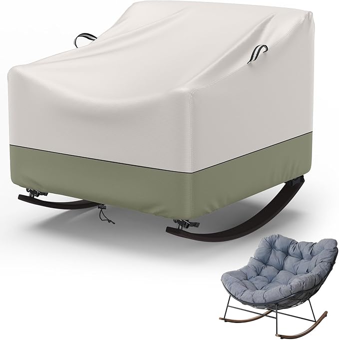 COSHNIBI Outdoor Papasan Rocking Chair Cover,Heavy Duty Waterproof Rocker Cover ,Fits for Rocking Chairs & Rattan Wicker Chairs-41"W x 45"D x 31"H,Beige