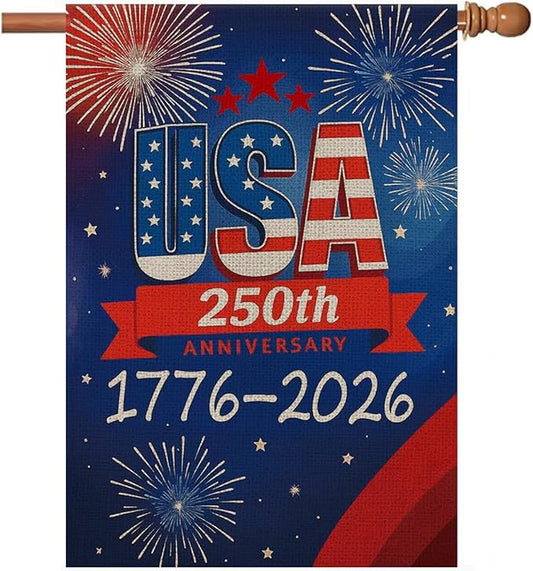 250 Anniversary Usa Garden Flags for Outside, 250 Anniversary USA Flag with Fireworks Design, 1776-2026 Patriotic 4th of July Decorations Yard Sign Double-Sided Waterproof Flag 28x40 Inch 250 Year American Flag