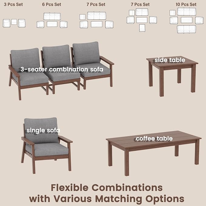 Ayge HDPE Patio Furniture Set, 3 Piece Sectional Outdoor Furniture Set, All Weather Outdoor Couch Set Patio Conversation Set for Deck, Lawn, Grey