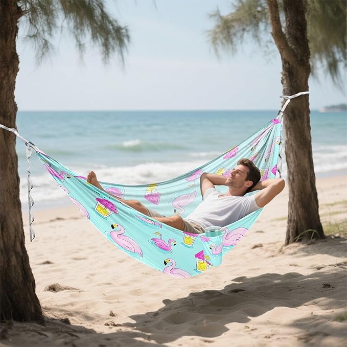 Camping Hammock Outdoor Hammocks for Outside Summer Flamingo Watermelon Beach Trees Portable Lightweight with Pockets Tree Straps Indoor