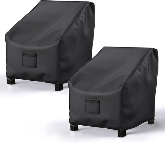 Patio Chair Covers for Outdoor Furniture Waterproof 2 Pack, Lawn Chair Covers 600D Heavy Duty Oxford Cloth, Large Covers for Lounge Lawn Deep Seat Black 32" W×37" D×36" H