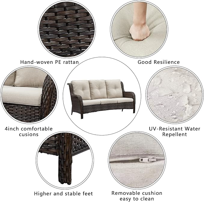 HUMMUH Outdoor Furniture Set 6 Pieces Patio Furniture Wicker Outdoor Sectional Sofa with Swivel Rocker Chairs,Side Table,Outdoor Ottomans for Patio