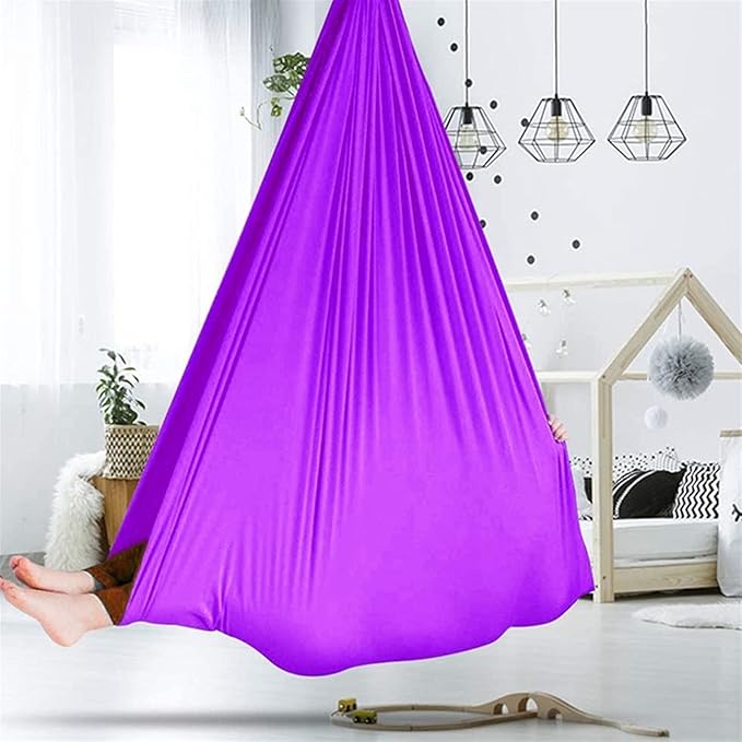 Physical Sensory Swing Chair for Bedroom，Breathable Snuggle Hammock Set Indoor Outdoor Kids Toys Play for Autism ADHD Vestibular System Exercise (Color : Light Purple, Size : 150x280cm/59x110in)