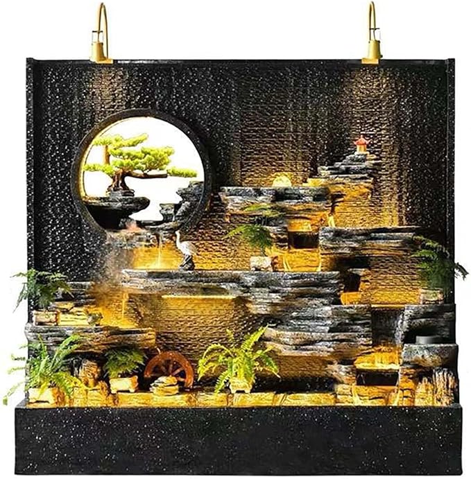 Indoor and Outdoor Waterfall Fountain, Large-Scale Outdoors Fountains, Freestanding, Suitable for Gardens and Courtyards(Model C)