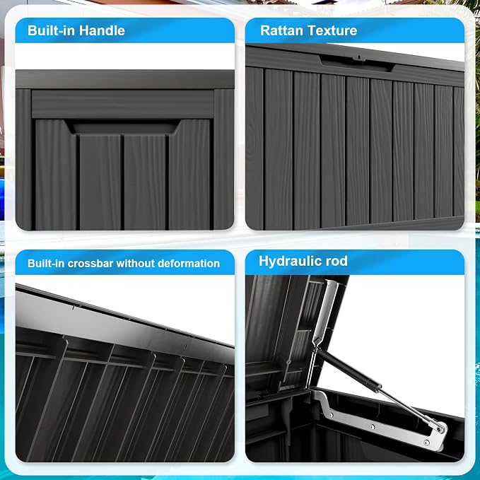 90 Gallon Waterproof Outdoor Storage Box,Resin Deck Box,Lockable Outside Storage Box Container for Patio Furniure,Garden,Tools (90 Gallon,Black)