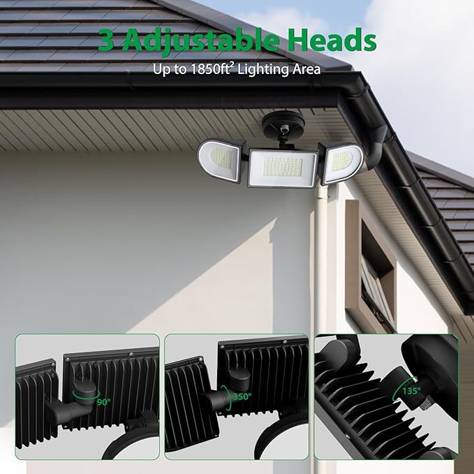 iMaihom 130W Dusk to Dawn Outdoor Lighting, 13000LM LED Security Floodlight with Photocell Auto On/Off, 3 Adjustable Heads, IP65 Waterproof, Hardwired for Garage, Yard, Driveway, 6500K Daylight
