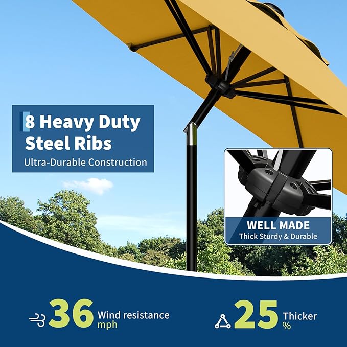 Garvee 9FT Patio Umbrella - Outdoor Table Umbrella with Smooth Crank Lift, Push Button Tilt and 8 Sturdy Ribs - Market Umbrella UV Protection Waterproof for Pool, Deck, Yard, Garden