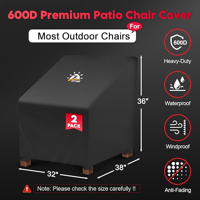 Zettum Patio Chair Covers 2 Pack - 600D Outdoor Chair Cover Waterproof & Heavy Duty, Lawn Lounge Furniture Cover for Wicker, Swivel, Rocking, Single Sofa - 32 x 38 x 36 Inch
