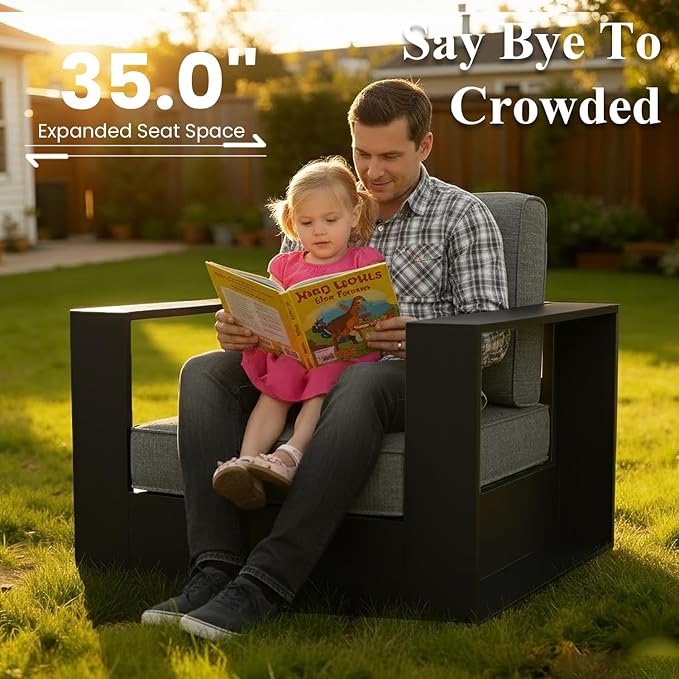 LayinSun Oversized Aluminum Outdoor Furniture, 1 Piece Patio Lovseat Sofa, Deep Seating and Upgraded 6-inch Cushions for Porch, Balcony, Deck