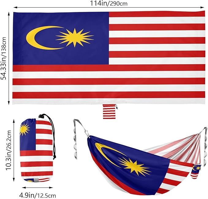 National Flag of Malaysia Hammocks with Portabl Carry Bag Backyard Hammock for Indoor Outdoor Patio