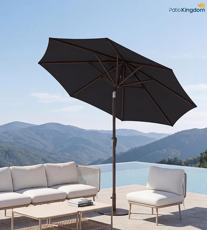 PatioKingdom Auto-Tilt 9FT Patio Umbrella Outdoor with 8 Sturdy Fiberglass Ribs,Market Table Umbrella for Pool,Backyard,Deck and Garden