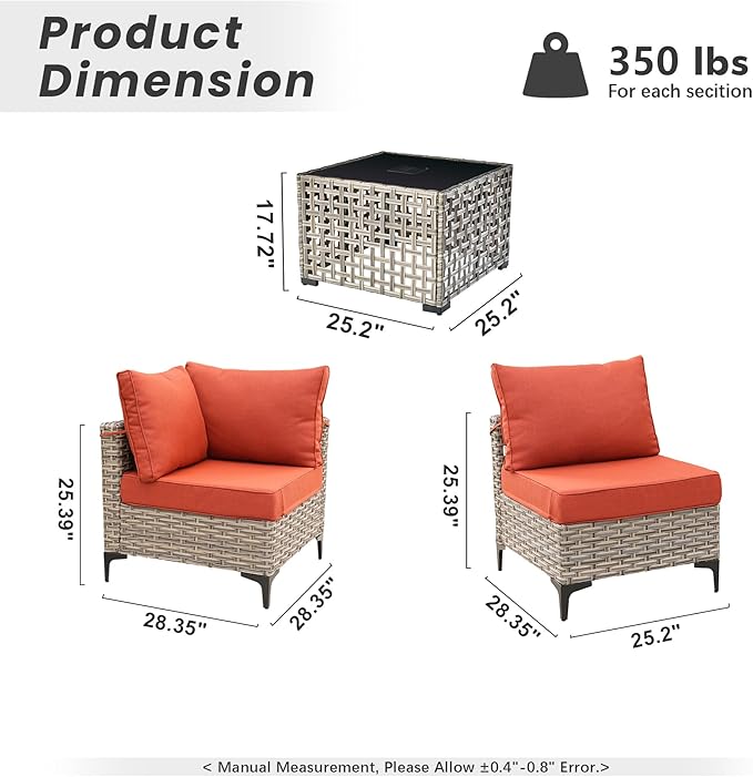 Outdoor Patio Furniture Sets,5 PCS Patio Conversation Set Outside Rattan Sectional Sofa with Coffee Table Fit Backyard Porch Garden Poolside Balcony