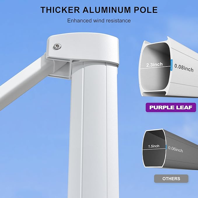 PURPLE LEAF 10' × 13' Patio Umbrella White Cantilever Umbrella Aluminum Square Outdoor Offset Umbrella Hanging Windproof with 360° Rotation for Garden Deck Pool, Grey