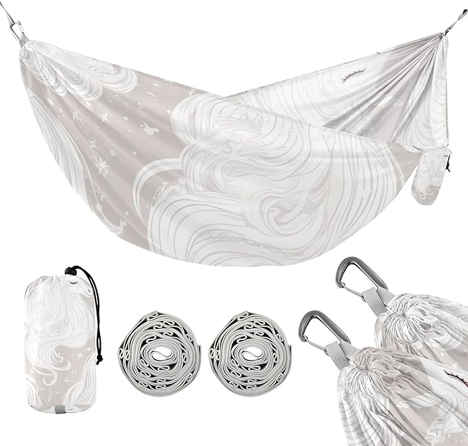 Delicate Cartoon Unicorns Light Gray 330lb Capacity Hammocks for Camping with Tree Straps Rope Hammock for Outside Patio Backyard Poolside Base de hamaca para adultos