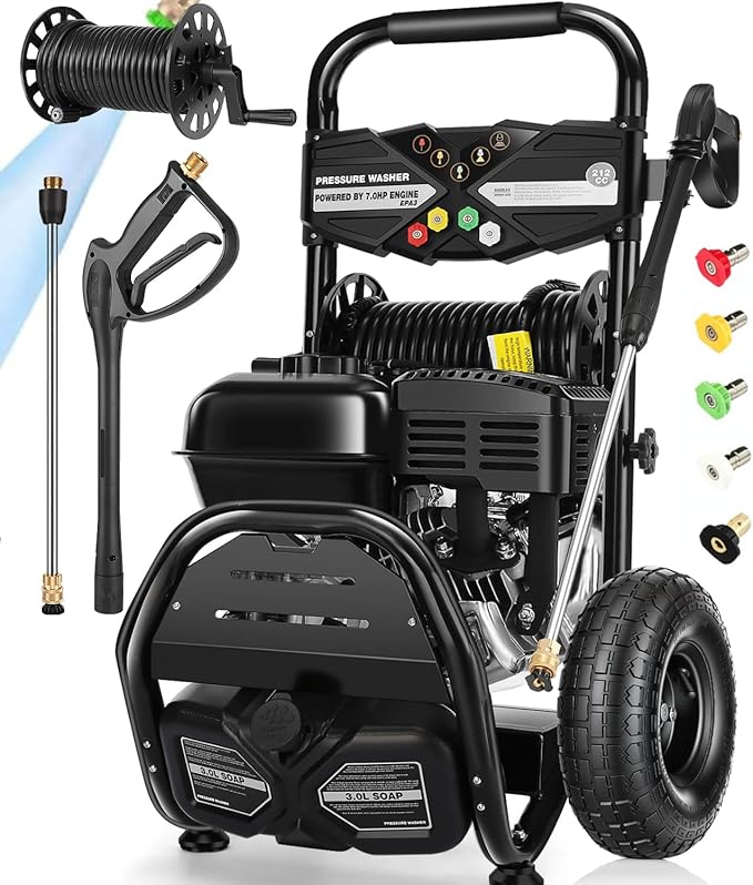 4200PSI Gas Pressure Washer 4.0GPM Gas Power Washer 212CC Powered Washing Machine Commercial High Pressure Washer with 32ft Hose&5 Nozzles for Patio Garden Yard Vehicle,EPA/CARB/ETL (Black)