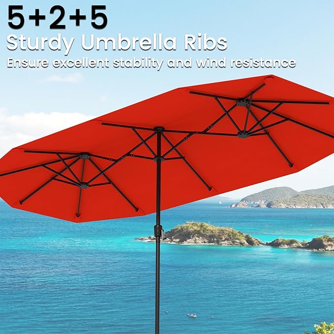 Tangkula 13 FT Large Patio Umbrella, Outdoor Double-Sided Table Market Umbrella w/Crank Handle, 12 Heavy-Duty Ribs, Sun-Protective Rectangular Twin Parasol for Garden Deck Lawn Poolside (Orange)