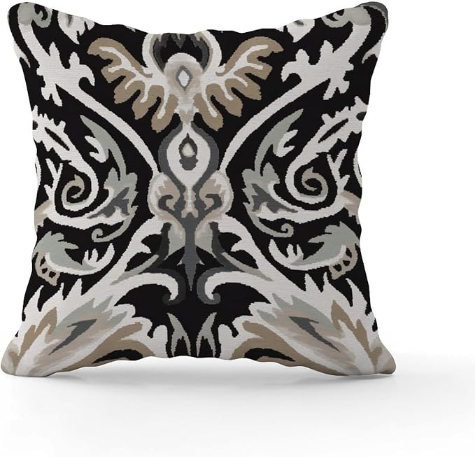 Cushion Cases Ikat Black Brown Pillows Rustic Euro Sham Charcoal Pillow Cover Accent Farmhouse Decor Pillow for Couch Tent Park 16x16 in