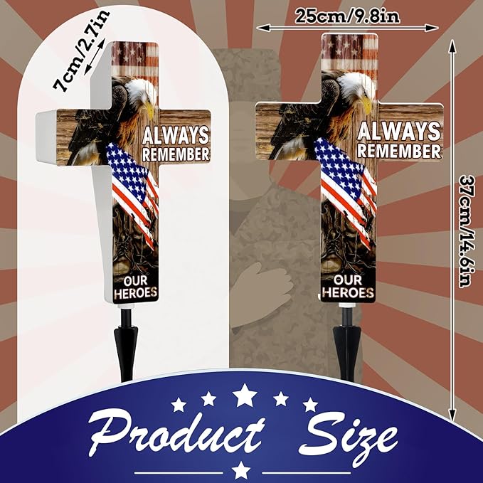 DoubleFill Memorial Day Patriotic Garden Stake Solar Lighted 4th of July Independence Veterans Day Solar Outdoor Yard Decorations Light up Night Cross Stake Decor for 4th of July Outside Patio Yard