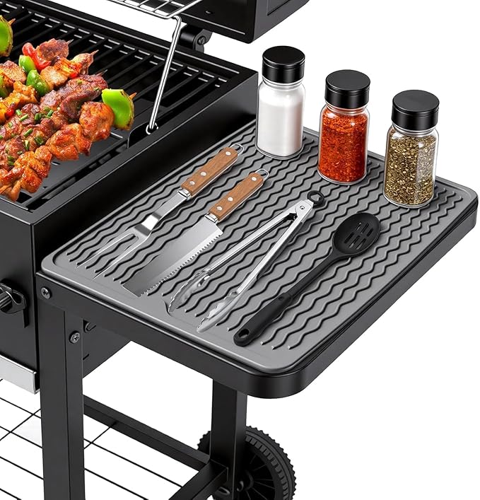 Silicone Grill Tools Mat for Blackstone Weber Traeger Pit Boss Flat Top Grill Smoker,BBQ Accessories Pad Mats for Outdoor Kitchen Counter Cooking, Side Shelf Spatula Mat,Gifts for Men (Grey)