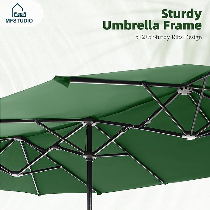 MFSTUDIO 13ft Outdoor Patio Umbrella, Double Sided Large Rectangular Umbrella Market Table Twin Triple Rectangle Umbrellas with Crank Handle for Outside Picnic Backyard Deck Pool (no base)