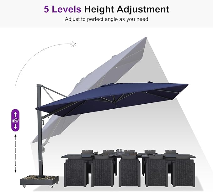 PURPLE LEAF 13' X10' Space Saving Rectangle Patio Umbrella Large Outdoor Aluminum Offset Umbrella with 360-degree Rotation Cantilever Umbrella for Garden Deck Backyard Pool Navy Blue