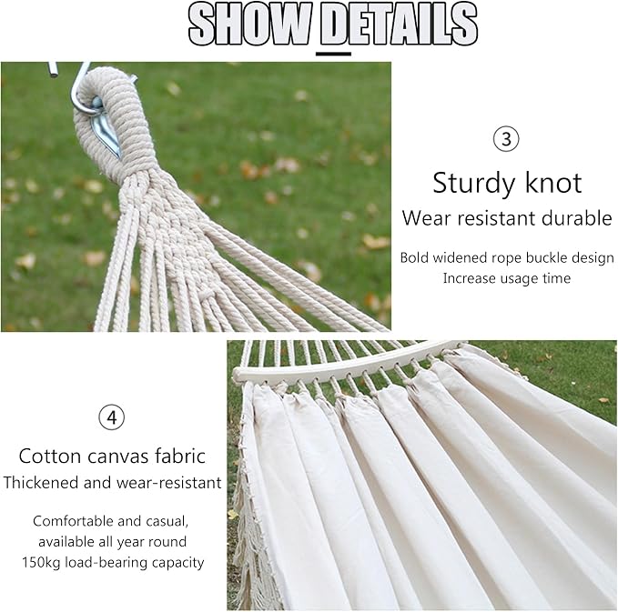 Handmade Cotton Woven Hammock, Balcony Hanging Rope Swing with Tassels, Portable Camping Double Boho Canvas Hammocks for Indoor Outdoor Patio Yard Garden(200x150cm/78.7x59in, Rainbow)