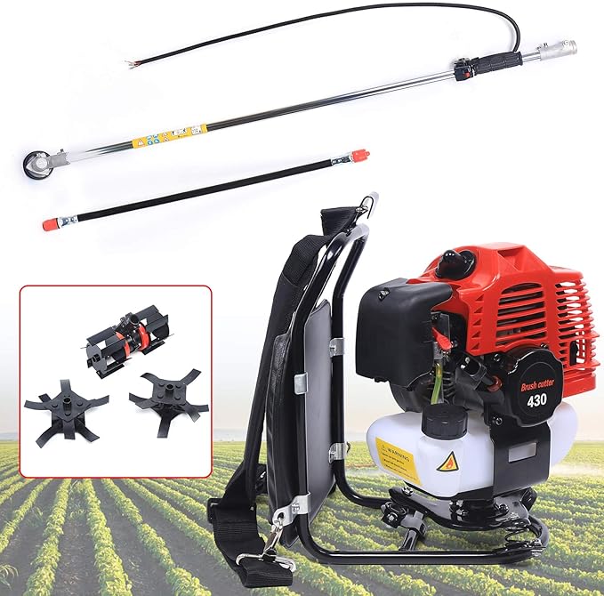 Gasoline Brush Cutter 2-Stroke8500RPM Gas Weed Wacker Brushs Cutter and Gas String Trimmer 2-Cycle Extreme Duty with Fuel Tank Multi Garden Tools Brush Cutters Weed Wacker for Yard Lawn (43CC+1250W)