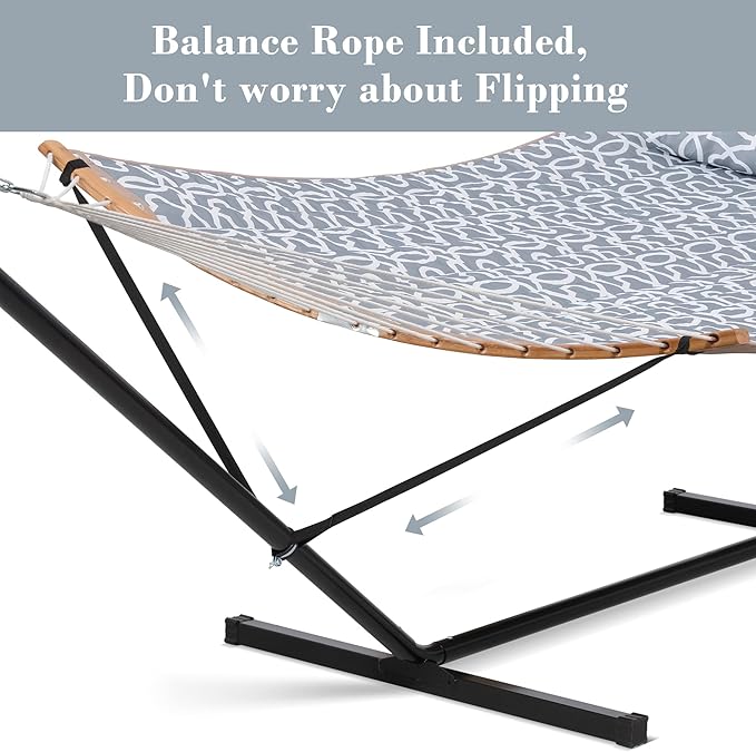 SUNCREAT 2 Person Outdoor Hammock with Curved Spreader Bar, Heavy Duty Stand, 450 lbs Capacity, Extra Large Hammock Carrying Bag