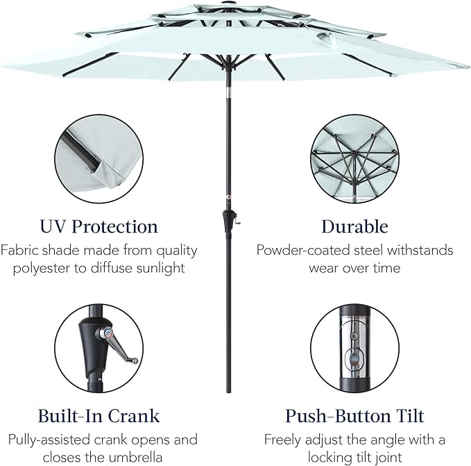 Best Choice Products 10ft 3-Tier Market Patio Umbrella, Outdoor Sun Shade with Tilt, Crank Lift, 8 Ribs for Backyard, Deck, Poolside