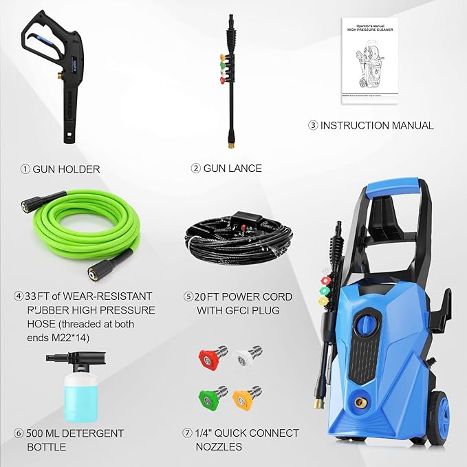 2026 New 5000PSI Electric Pressure Washer, Power Washer with 33FT Resistant Hose and 4 Nozzles, Compatible with Undercarriage washers, Professional Powerwashers for Home/Car(Light Blue)