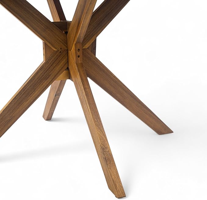Christopher Knight Home Neeko Acacia Wood Patio Dining Set for 4, Solid Wood Outdoor Dining Table Set for 4, Round Dining Table and Chairs Set of 4, Teak+Light Brown
