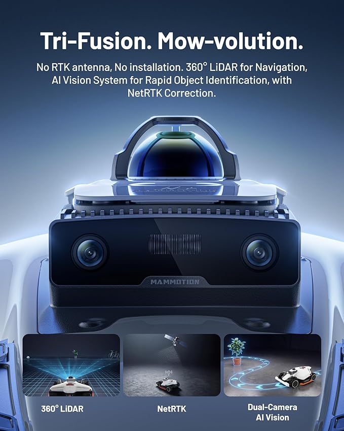 Mammotion LUBA 3 AWD 5000 Robot Lawn Mower, Perimeter Wire Free for 1.25 Acres, All-Wheel-Drive for 80% Slopes, 360° LiDAR+NetRTK+AI Vision, 50 Multi-Zone Management, Cutting Height 1.0"-2.7"