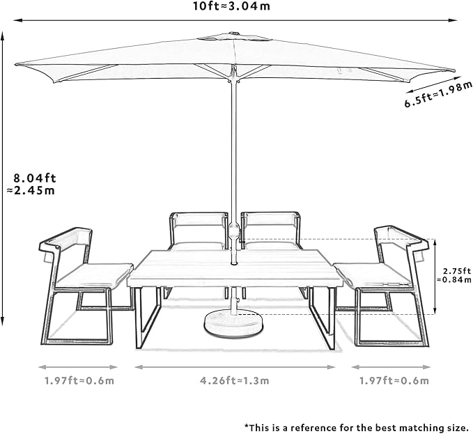 ABBLE Outdoor Patio Umbrella 10Ft x 6.5 Ft Rectangular with Crank, Weather Resistant, UV Protective Umbrella, Durable, 6 Sturdy Steel Ribs, Market Outdoor Table Umbrella, Orange