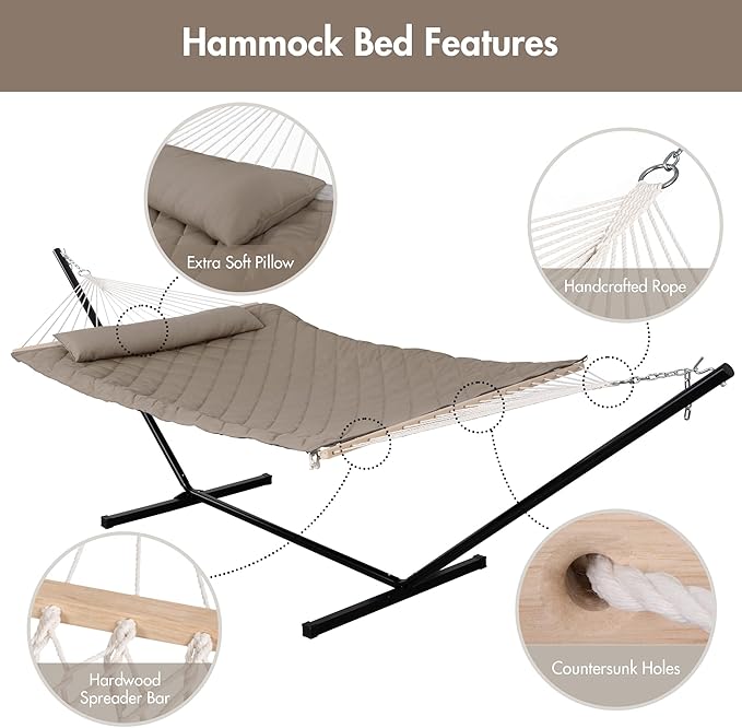 ANOW 2pk - Rope Hammock with 12 Feet Stand + 1 Hammock Cover