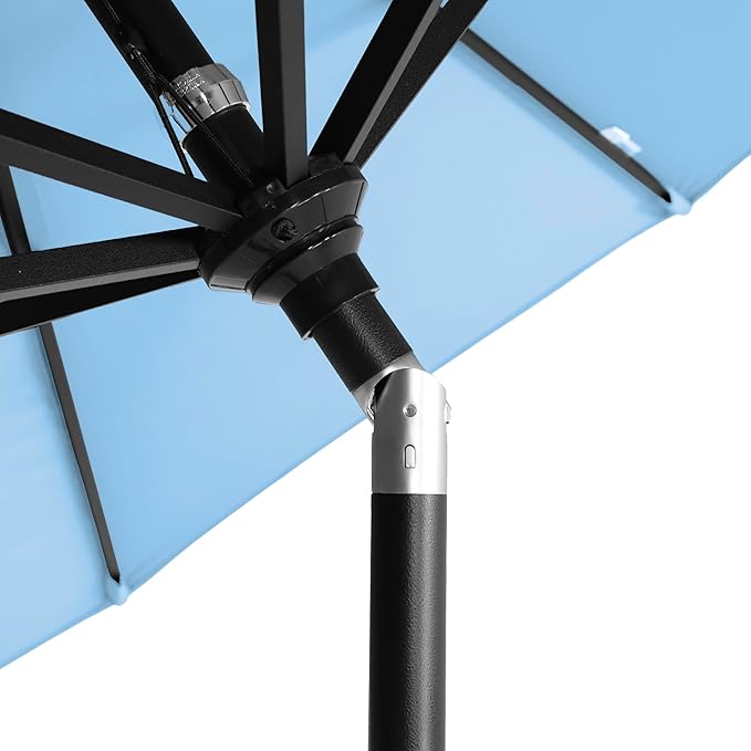 California Umbrella 12-Year-Non-Fading, 9Ft Premium Sunbrella Patio Umbrella, Hand-Crank, Button-Tilt, Black Frame, Air Blue Fabric