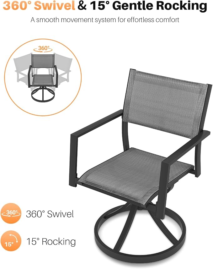 9 Pieces Expandable Outdoor Dining Table Set, Never-Rust Aluminum Patio Dining Set with 2 Swivel Chairs, Expandable Dining Table and 6 Stackable Textilene Chairs for Deck, Poolside, Black