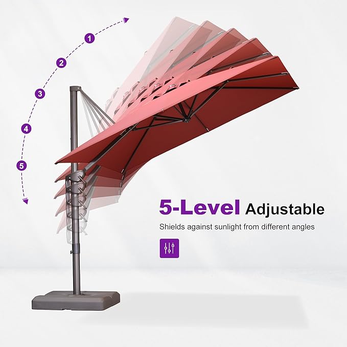 PURPLE LEAF 9' X 11.5' Rectangle Cantilever Umbrella with Base Patio Umbrella Outdoor Aluminum Antique Bronze Offset Hanging Umbrella with 360-degree Rotation for Pool Garden Backyard Deck, Brick Red