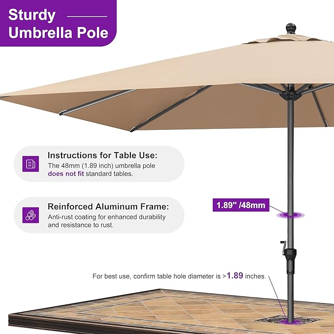 PURPLE LEAF 11.5' x 8' Patio Market Umbrella Outdoor Table Sun Umbrellas with Crank 8 Aluminum Sturdy Ribs for Pool Deck Backyard Beach Taupe