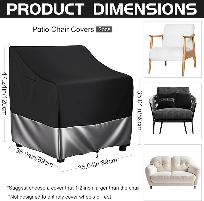 2-Pack Waterproof Patio Chair Covers, All-Weather Patio Chair Covers Waterproof for Home & Commercial Use (35.04" W*35.04" D*47.24" H)