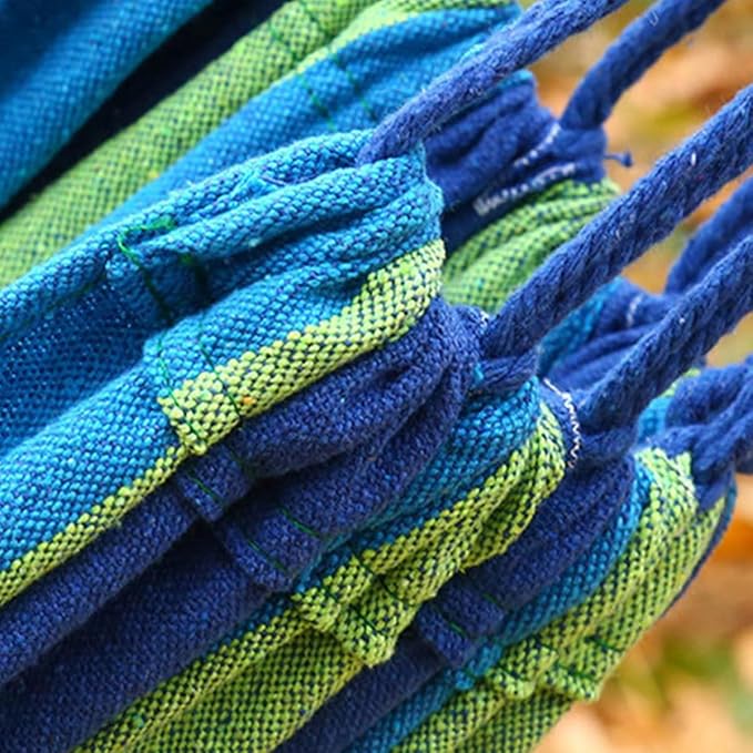 YARNOW Double Thick Canvas Hammock Swing for Two, 280x150cm Blue, Outdoor Camping Hanging Sleeping Bed with Two Bind Ropes and Storage Bag, Patio Backyard Relaxation Gear