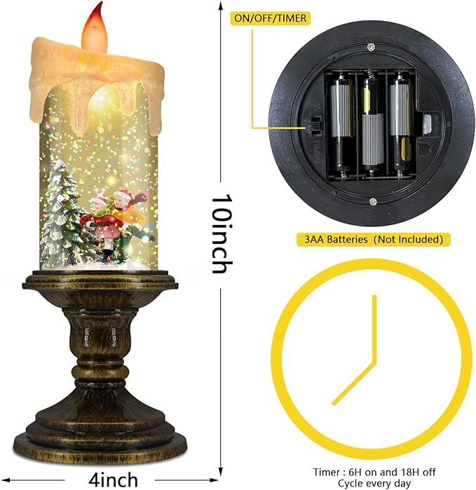 AOMIL Christmas Flameless Candles, Flickering LED Candles with Timer, Snow Globe Candle Lights for Christmas Decorations
