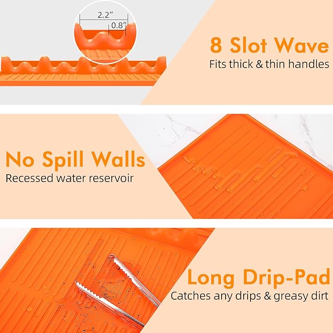 Silicone Griddle Tool Mat Compatible with Blackstone Weber - Flat Top Grill Pellet Smoker Side Shelf Spatula Mat with Drip Pad - Kitchen Cooking BBQ Grilling Accessories - Gift for Men(Orange)