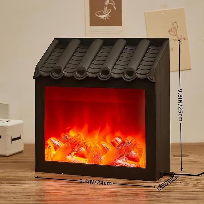 Simulated LED Fireplace Lantern USB & Battery Powered Flameless Light with Simulation Flame Table Decorative Lamp Mini Fireplace Ornament for Cozy Home Decor Free Standing Electric Log Burner