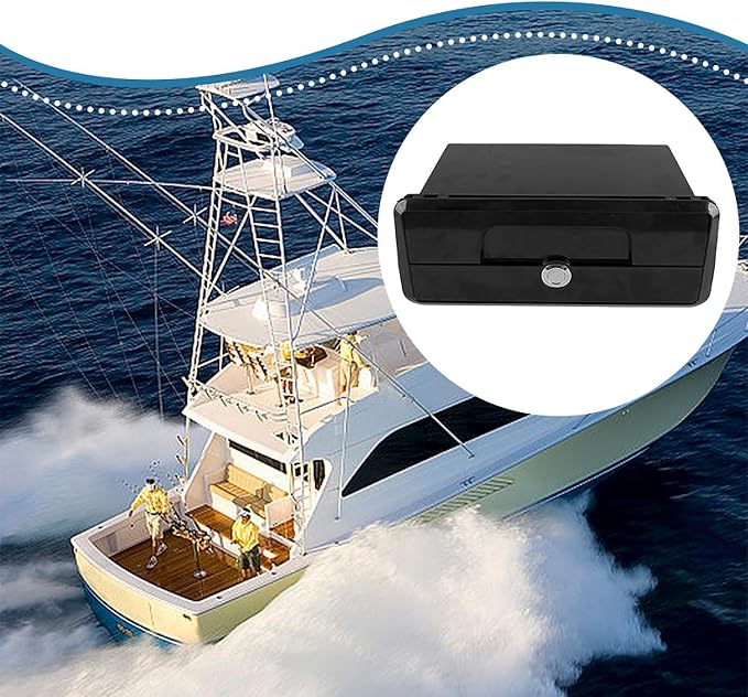Boat Deck Storage Box Lockable Marine Organizer Embedded Button Lock Lightweight PP Material Suitable for Yacht Boat Fishing Tool Storage, Black