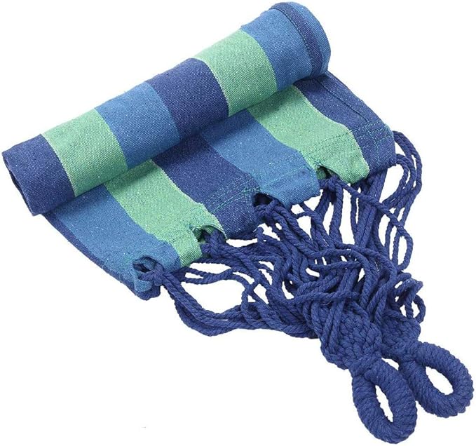 Camping Hammock,Portable Garden Hammock,Extra Long and Wide Brazilian Hammock Canvas Cotton Hammock with Carrying Bag for Patio Yard & Backyard &Porch & Outdoor/Indoor (Blue & Green Strip)