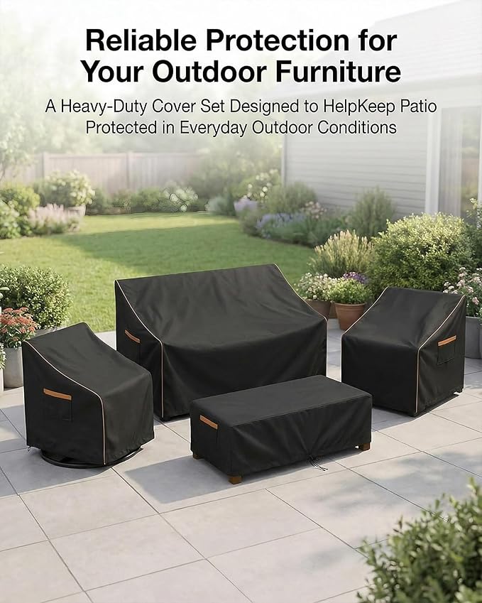 Outdoor Furniture Cover Waterproof, 4-Piece Outdoor Patio Furniture Cover Set, 600D Heavy Duty Protection Patio Loveseat Swivel Rocker Chairs and Coffee Table Garden Protective Furniture Set, Black