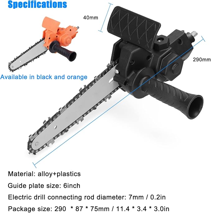 Electric Chainsaw Attachment, 6 Inch Electric Drill Attachment, Woodworking Cutting Tool Accessories for Wood Cutting Tree Trimming, Household Garden Use, for 6-13mm 3-jaw Collet Drill