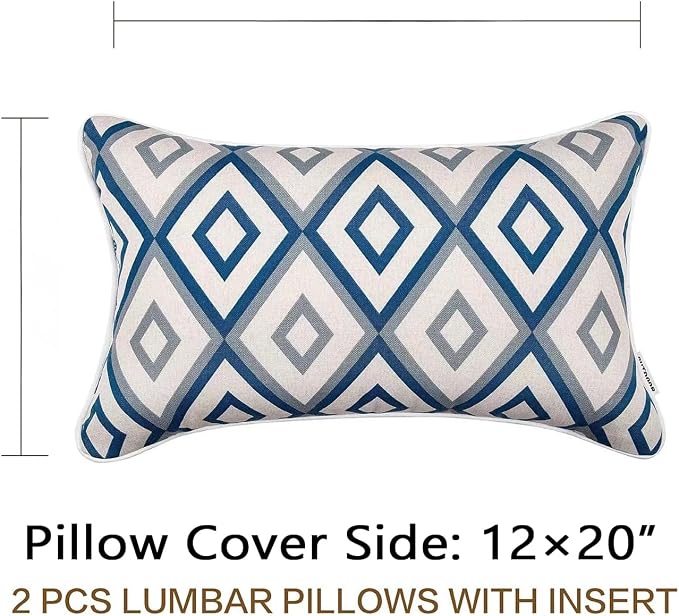 JMGBird Outdoor Accent Pillows Outdoor Lumbar Pillows with Inserts | 12x20 Outdoor Pillows Waterproof Outdoor Thtow Pillows Mandala Pattern Outdoor Patio Pillows for Patio Furniture
