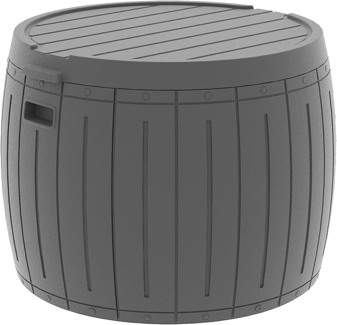 Mrosaa Deck Box Round, Patio Table, Waterproof Outdoor Storage Box for Kid Toys, Patio Furniture, Pool Tools, Outdoor Uses, Sports Equipment, Waterproof and UV Resistant Resin, 27 Gallons Grey…